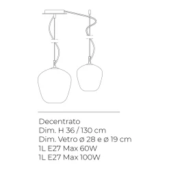Lampadario Decentrato con Lume Piccolo e Grande in Vetro Made in Italy - Elisia