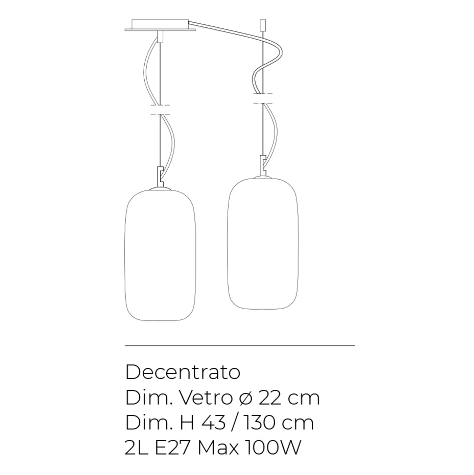 Lampadario Decentrato Due Lumi in Vetro Artigianale Made in Italy - Soffio
