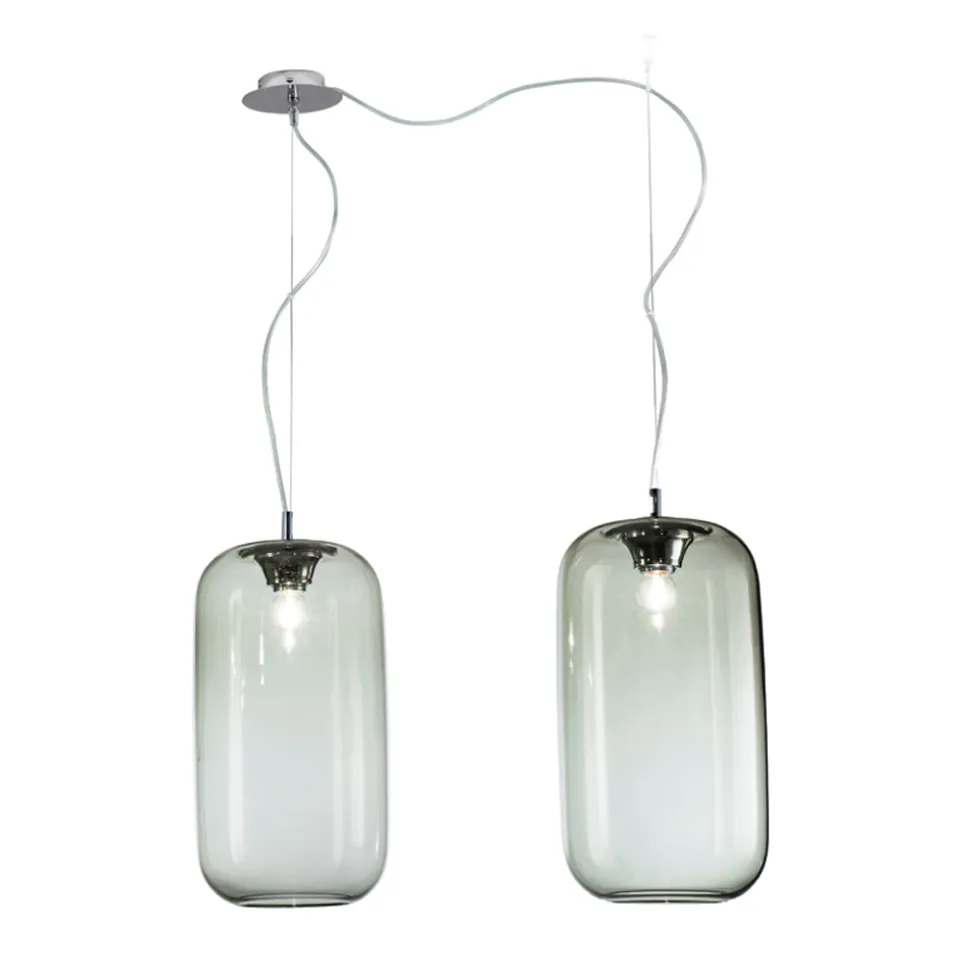 Lampadario Decentrato Due Lumi in Vetro Artigianale Made in Italy - Soffio