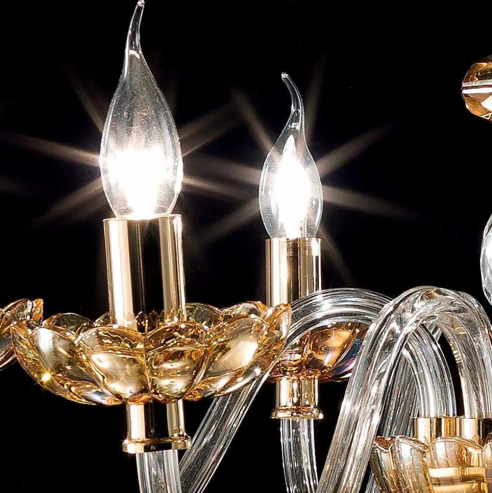 Lampadario design classico a 6 luci in vetro e cristallo Belle