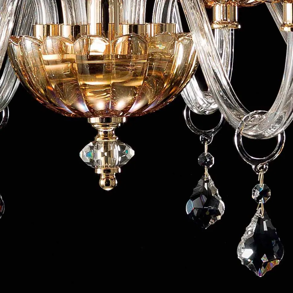 Lampadario design classico a 6 luci in vetro e cristallo Belle
