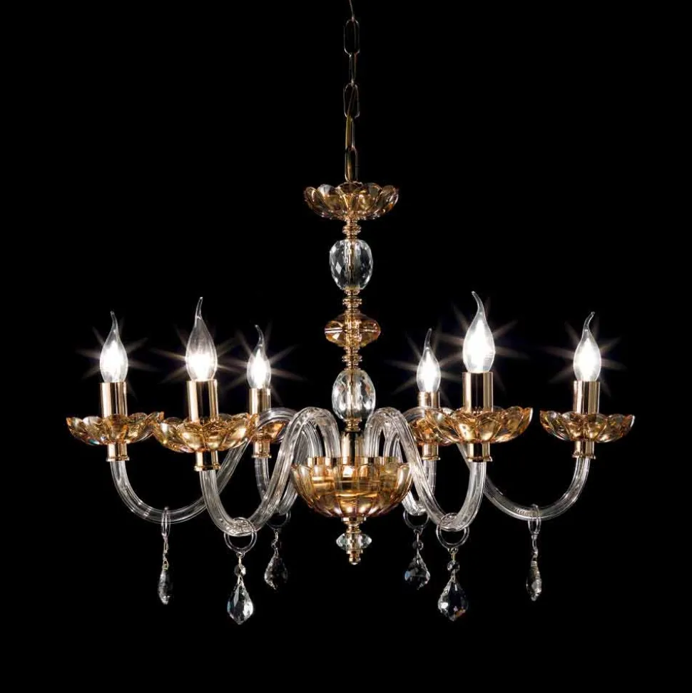 Lampadario design classico a 6 luci in vetro e cristallo Belle
