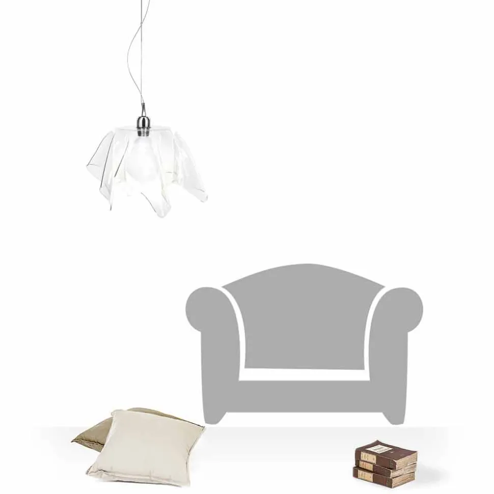 Lampadario design trasparente con drappeggio Dafne made in Italy