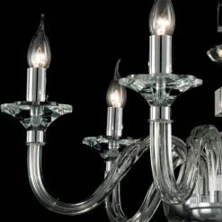 Lampadario di design a 6 luci in vetro e cristallo Ivy, made in Italy