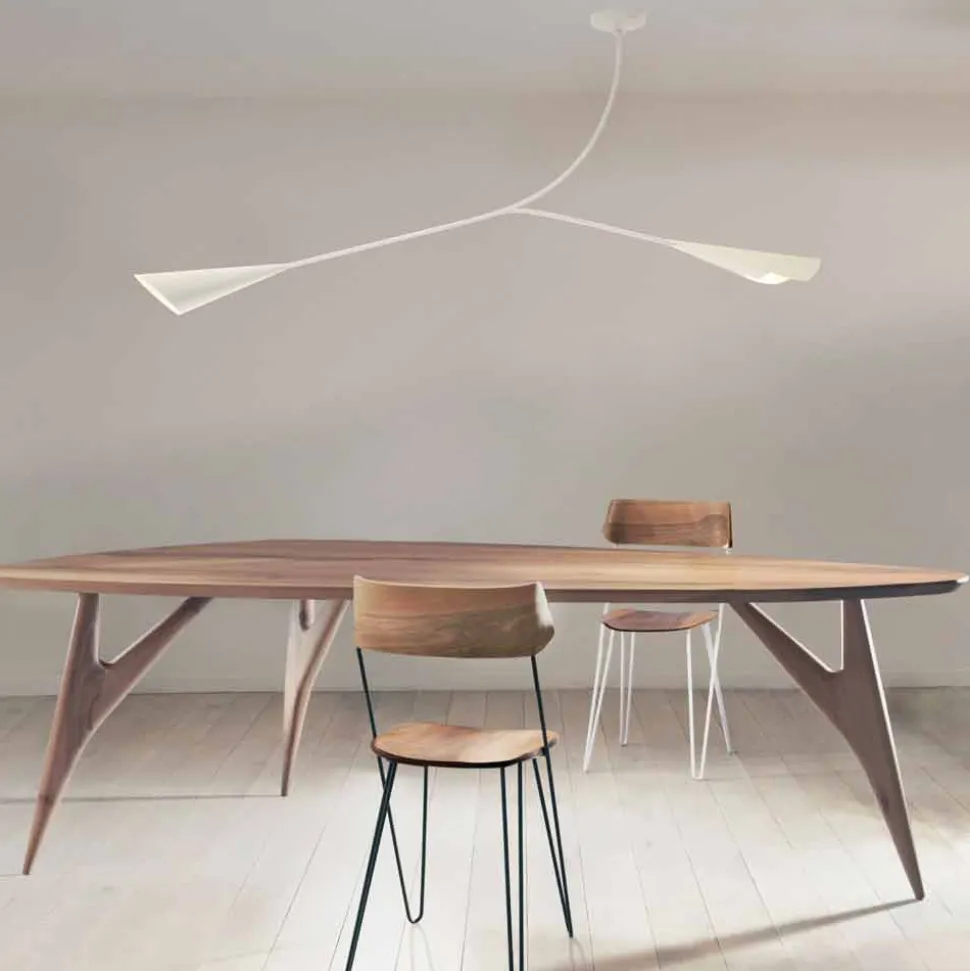 Lampadario in Acciaio Verniciato Bianco Fatto a Mano Made in Italy - Elica