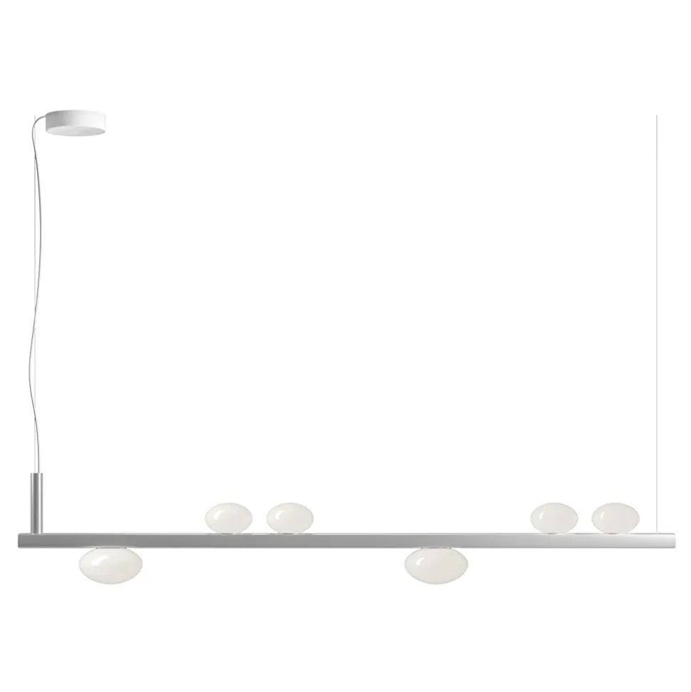 Lampadario in Alluminio e Luce in Vetro Soffiato Bianco - Alma