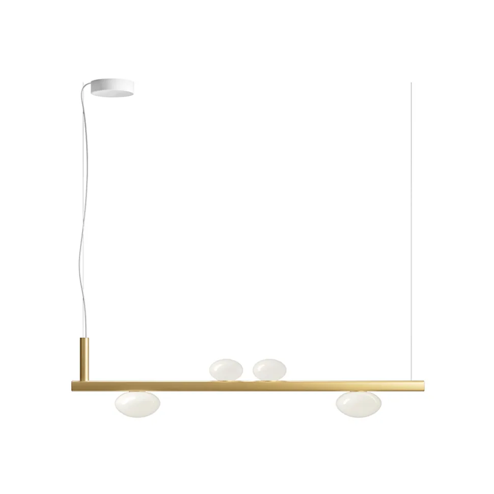 Lampadario in Alluminio e Luce in Vetro Soffiato Bianco - Alma