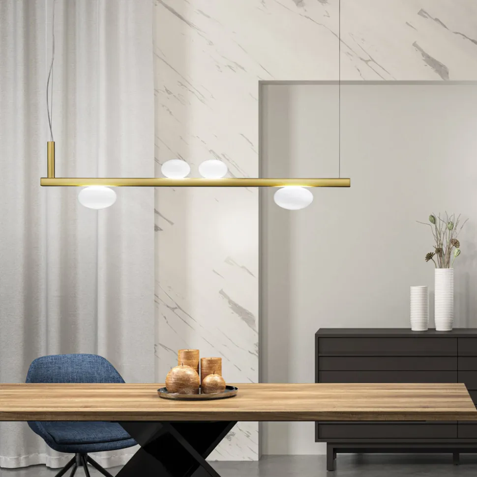 Lampadario in Alluminio e Luce in Vetro Soffiato Bianco - Alma
