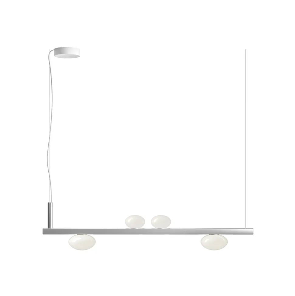 Lampadario in Alluminio e Luce in Vetro Soffiato Bianco - Alma
