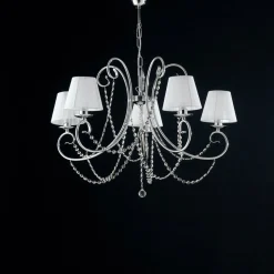 Lampadario in Ferro Cromato con Paralumi Made in Italy - Praga