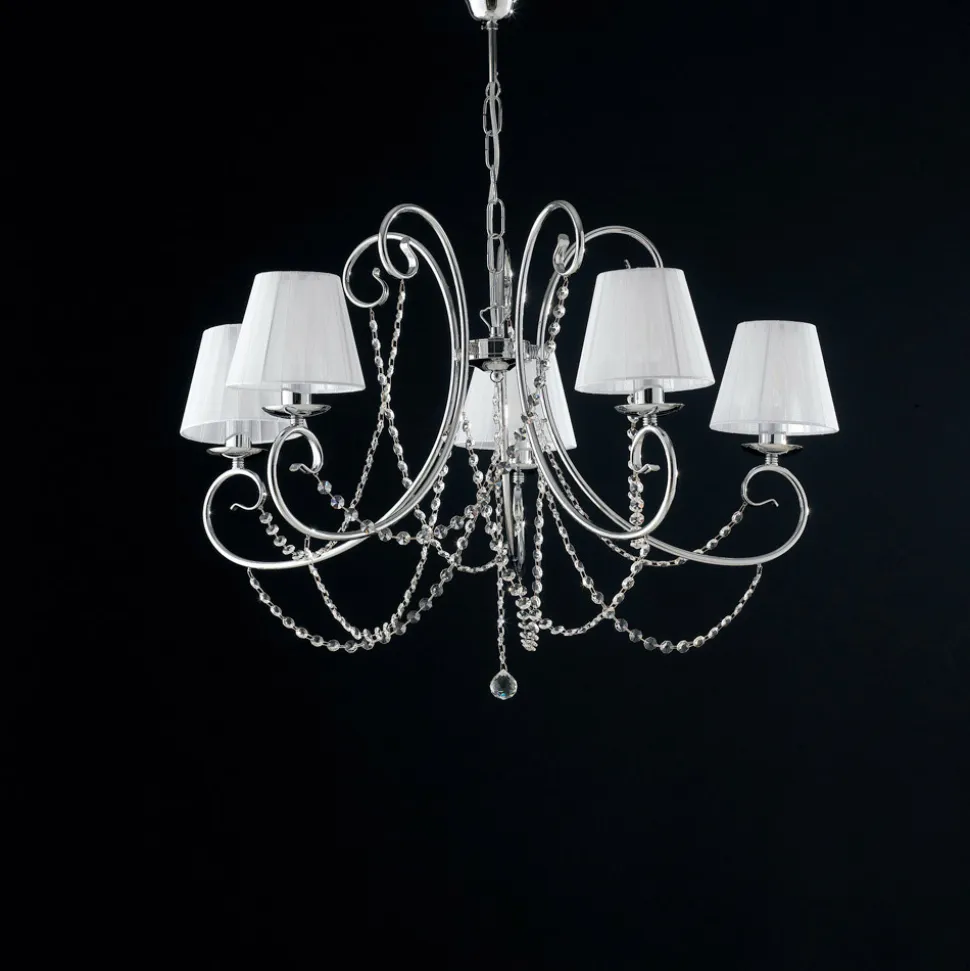 Lampadario in Ferro Cromato con Paralumi Made in Italy - Praga