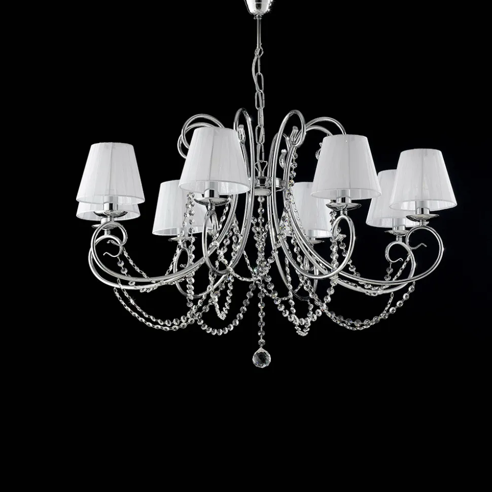 Lampadario in Ferro Cromato con Paralumi Made in Italy - Praga