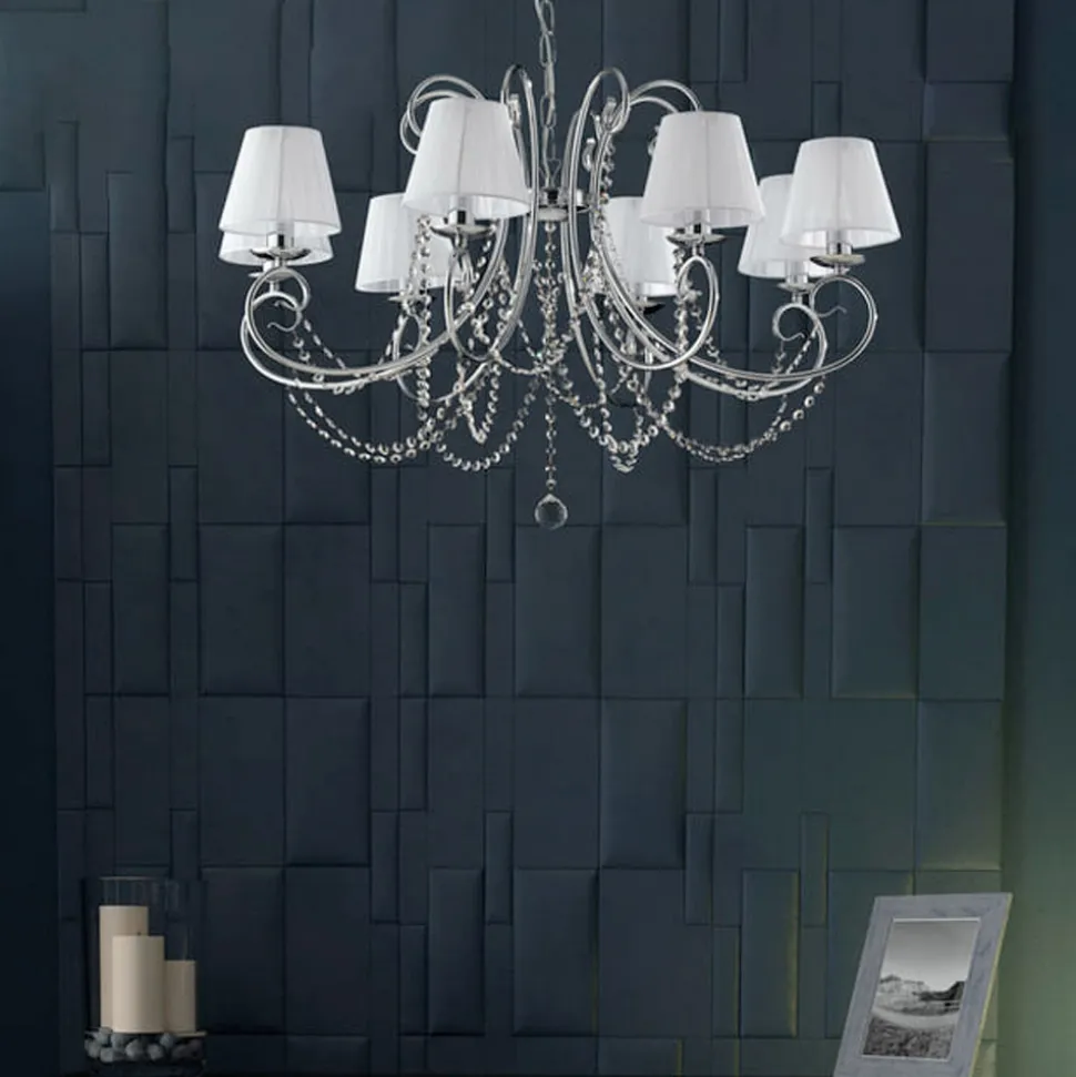 Lampadario in Ferro Cromato con Paralumi Made in Italy - Praga