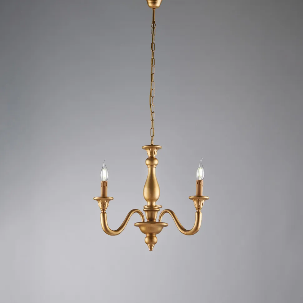 Lampadario in Legno con Paralumi a Candela Made in Italy - Siena