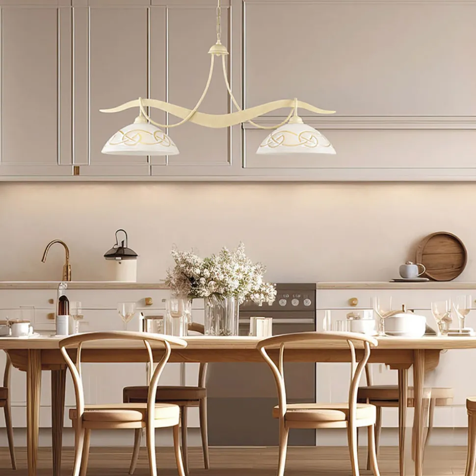 Lampadario in Metallo in Vetro 2 Luci per Illuminazione Interni - Musca