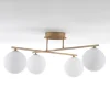 Lampadario in Metallo Oro Metallizzato e 4 Sfere in Vetro Bianco - Venezia