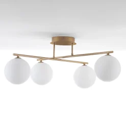 Lampadario in Metallo Oro Metallizzato e 4 Sfere in Vetro Bianco - Venezia