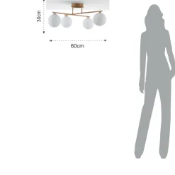 Lampadario in Metallo Oro Metallizzato e 4 Sfere in Vetro Bianco - Venezia