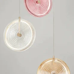 Lampadario in Metallo Verniciato e Vetro Decorato a Righe Concentriche - Bagolaro