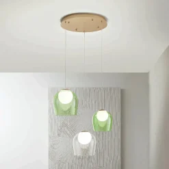 Lampadario in Metallo Verniciato Color Oro con 3 LED e Vetro Opzionale - Faggio
