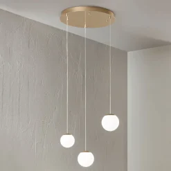 Lampadario in Metallo Verniciato Color Oro con 3 LED e Vetro Opzionale - Faggio