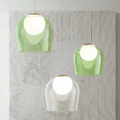 Lampadario in Metallo Verniciato Color Oro con 3 LED e Vetro Opzionale - Faggio