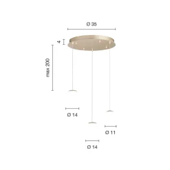 Lampadario in Metallo Verniciato Color Oro con 3 LED e Vetro Opzionale - Faggio