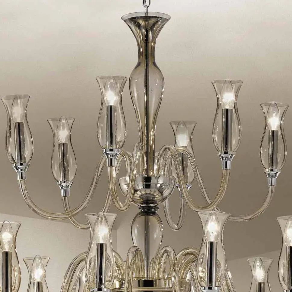 Lampadario in Vetro di Venezia Fatto a Mano a 18 Luci Made in Italy - Vittoria