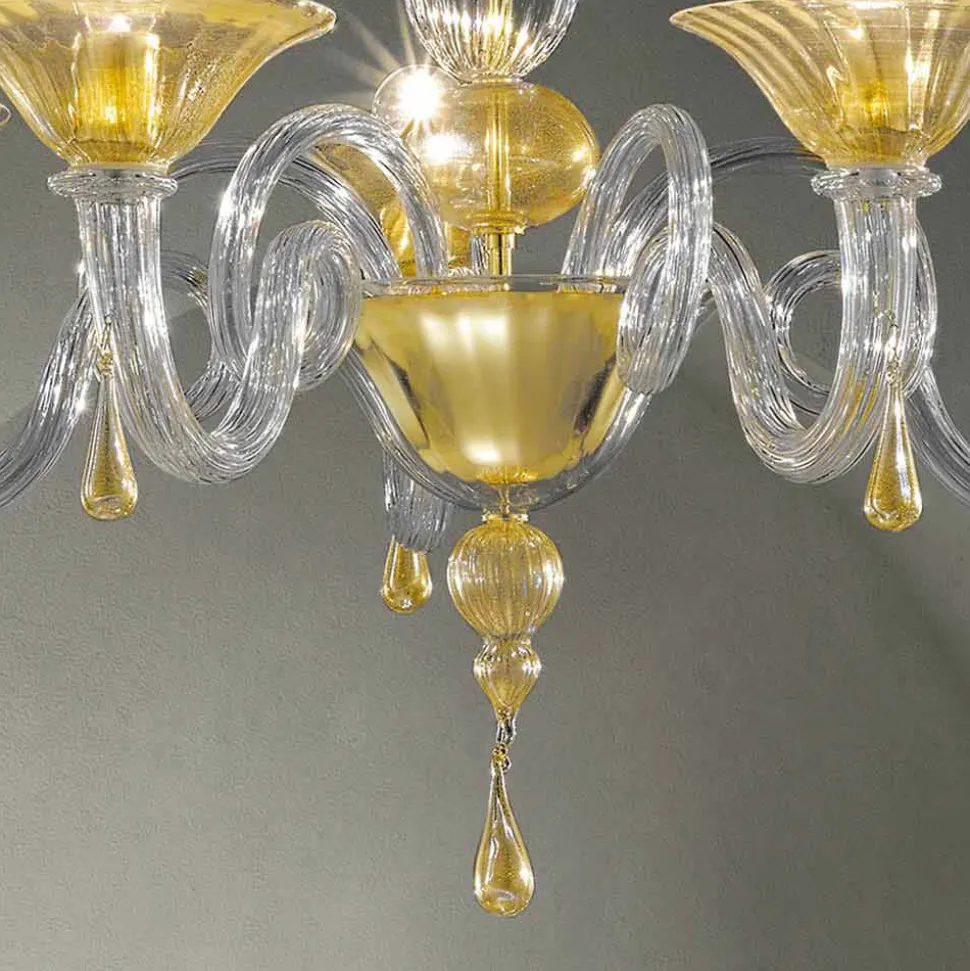 Lampadario in Vetro di Venezia da 5 Luci, Fatto a Mano in Italia - Margherita