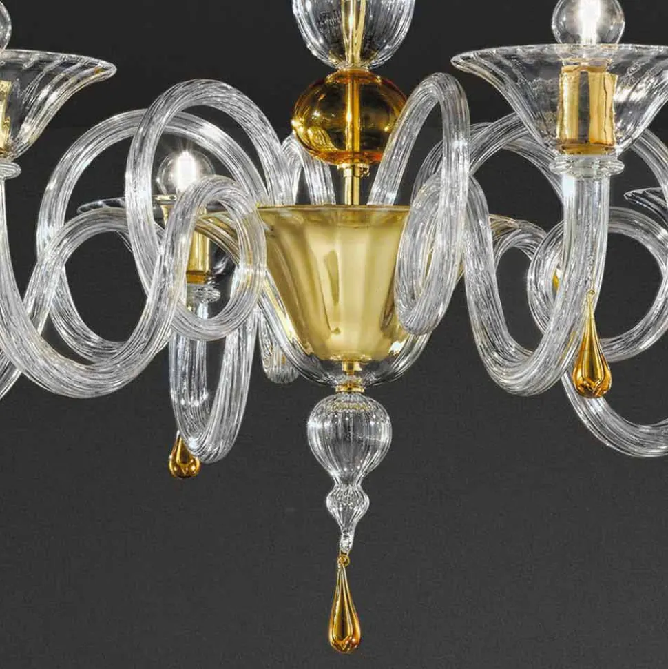 Lampadario in Vetro Veneziano a 6 Luci Fatto a Mano, Made in Italy - Margherita
