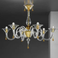 Lampadario in Vetro Veneziano a 6 Luci Fatto a Mano, Made in Italy - Margherita