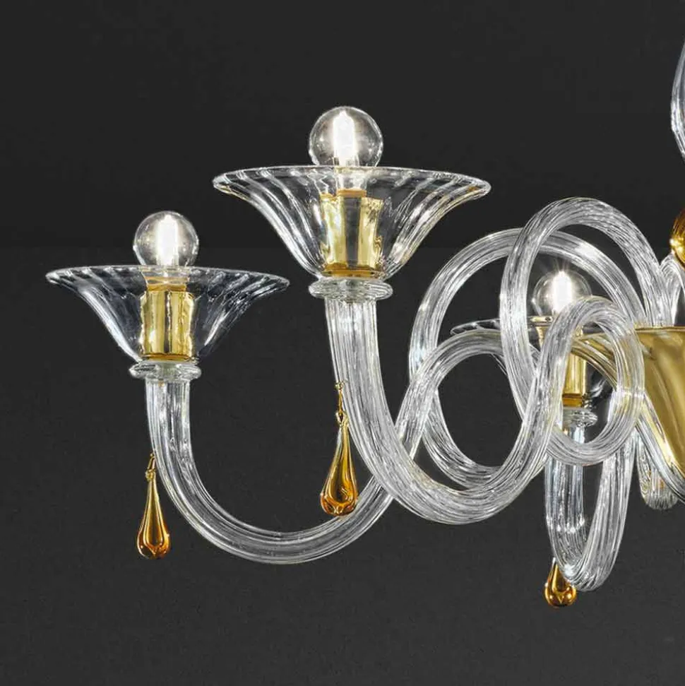 Lampadario in Vetro Veneziano a 6 Luci Fatto a Mano, Made in Italy - Margherita