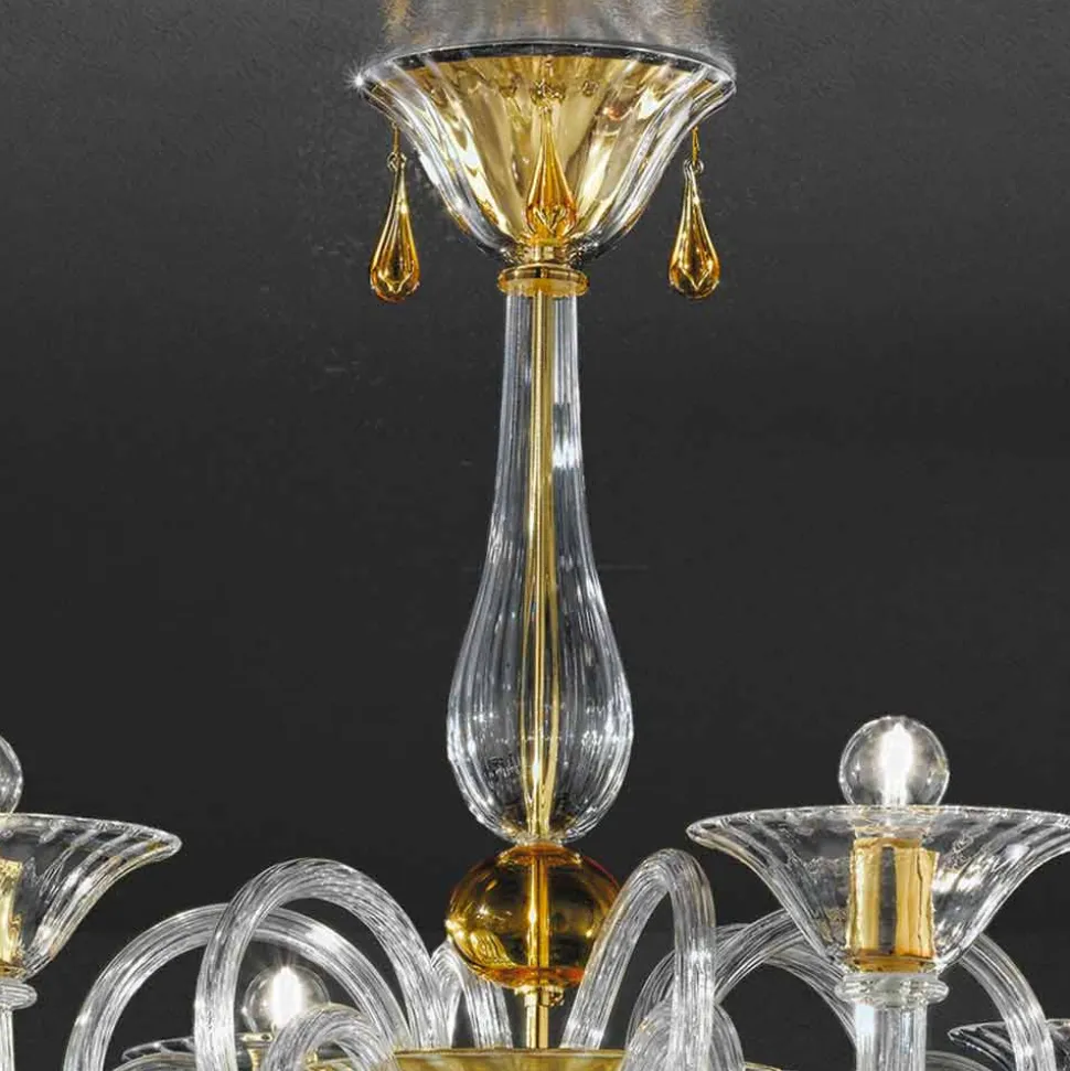 Lampadario in Vetro Veneziano a 6 Luci Fatto a Mano, Made in Italy - Margherita