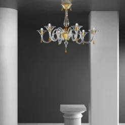Lampadario in Vetro Veneziano a 6 Luci Fatto a Mano, Made in Italy - Margherita