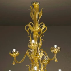 Lampadario in Vetro Veneziano e Oro Artigianale a 28 Luci Made in Italy - Regina