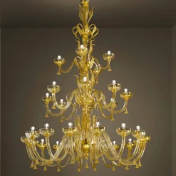Lampadario in Vetro Veneziano e Oro Artigianale a 28 Luci Made in Italy - Regina