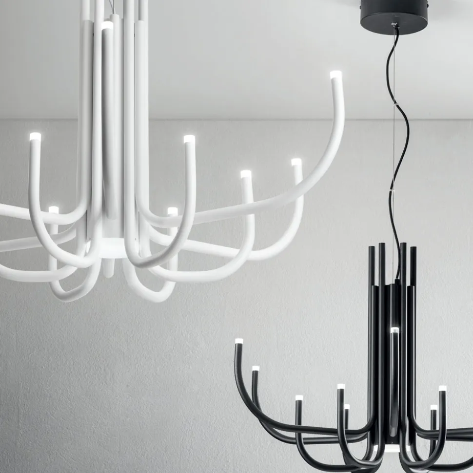 Lampadario LED 13 Luci in Metallo Verniciato Bianco, Nero o Oro - Scorpio