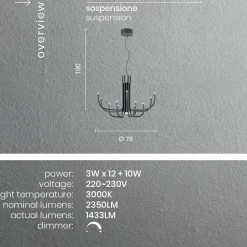 Lampadario LED 13 Luci in Metallo Verniciato Bianco, Nero o Oro - Scorpio