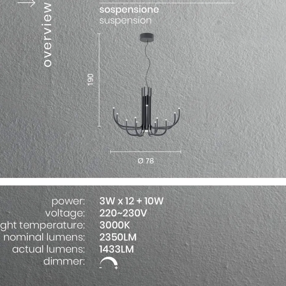 Lampadario LED 13 Luci in Metallo Verniciato Bianco, Nero o Oro - Scorpio