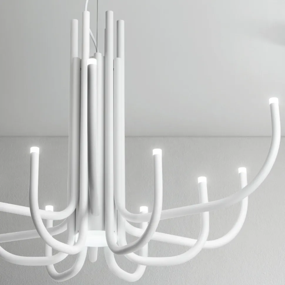 Lampadario LED 13 Luci in Metallo Verniciato Bianco, Nero o Oro - Scorpio