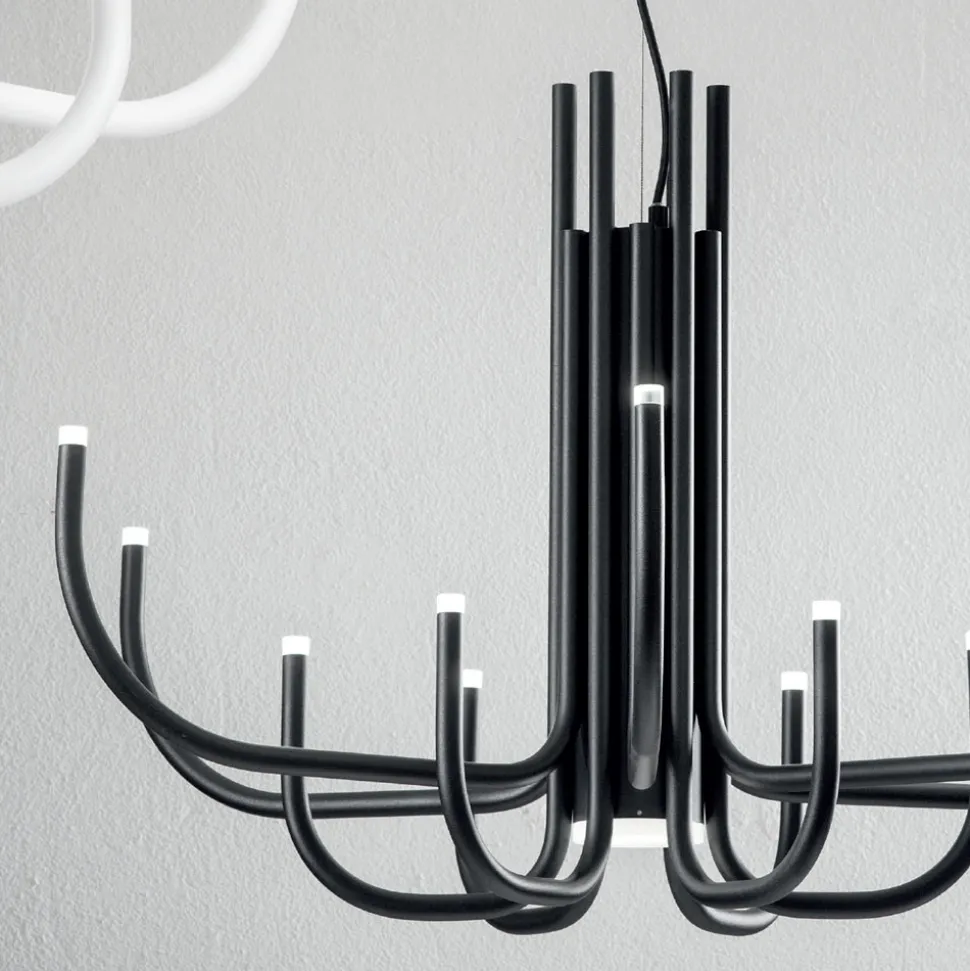 Lampadario LED 13 Luci in Metallo Verniciato Bianco, Nero o Oro - Scorpio