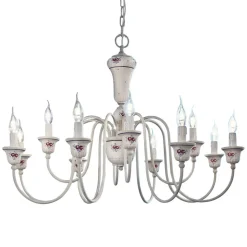 Lampadario 12 Luci Artigianale Ceramica Dipinta a Mano e Ottone - Sanremo