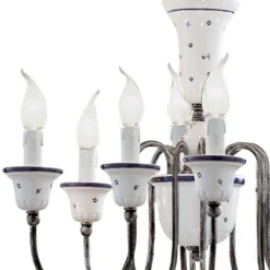 Lampadario 8 Luci Artigianale Ceramica Dipinta a Mano e Ottone - Sanremo