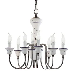 Lampadario 8 Luci Artigianale Ceramica Dipinta a Mano e Ottone - Sanremo