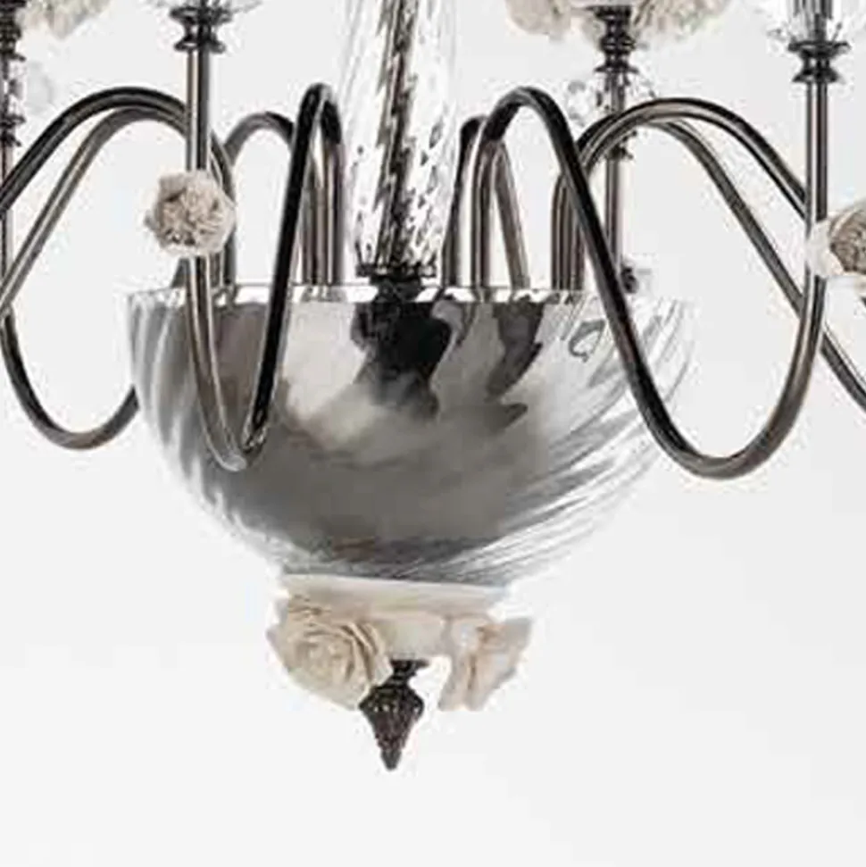 Lampadario 8 Luci Classico in Porcellana e Vetro Soffiato Lusso - Eteria