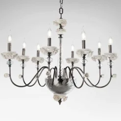 Lampadario 8 Luci Classico in Porcellana e Vetro Soffiato Lusso - Eteria