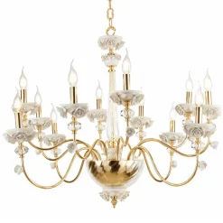 Lampadario 12 Luci Classico in Porcellana e Vetro Soffiato Lusso - Eteria
