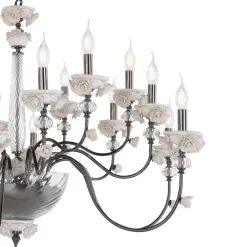 Lampadario 18 Luci Classico in Porcellana e Vetro Soffiato Lusso - Eteria