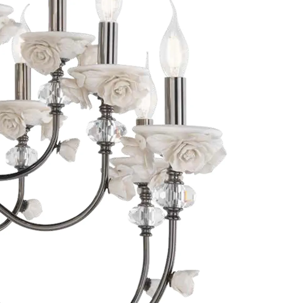 Lampadario 18 Luci Classico in Porcellana e Vetro Soffiato Lusso - Eteria