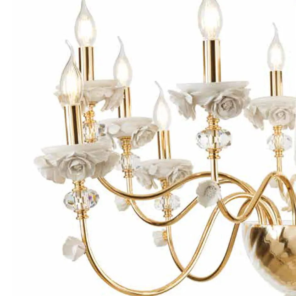Lampadario 18 Luci Classico in Porcellana e Vetro Soffiato Lusso - Eteria